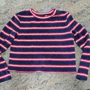Halogen women's striped crop top cropped red white blue S long sleeve